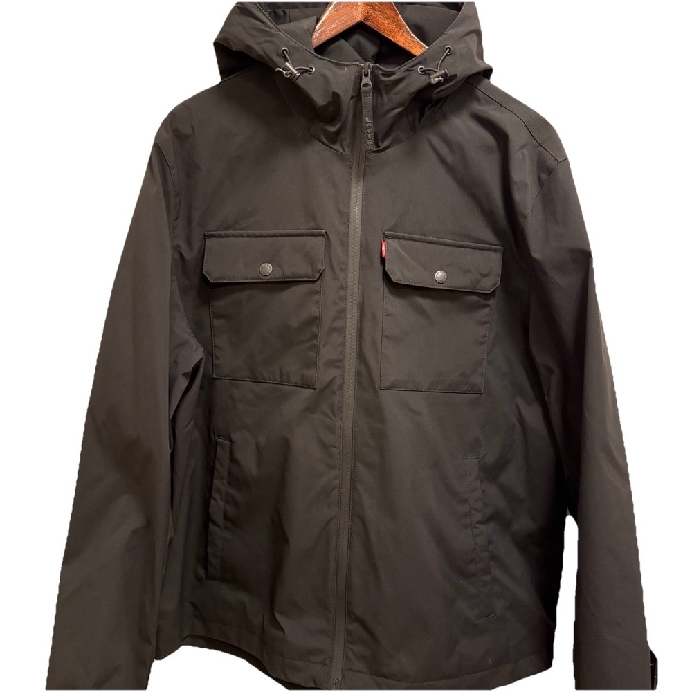 Levi's Men's Soft Shell Hooded Storm Coat, Black Size Large
